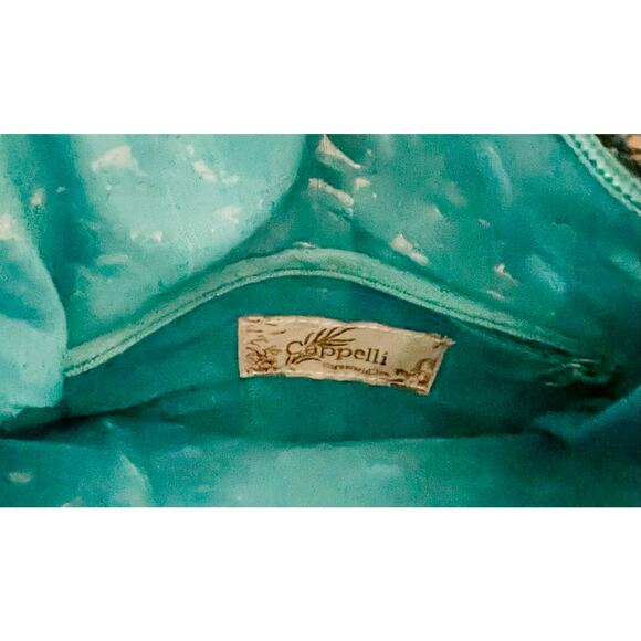 Capelli - Straw Crossbody Purse - Brown Beaded Strap - Blue Metallic - EUC - Picture 6 of 6